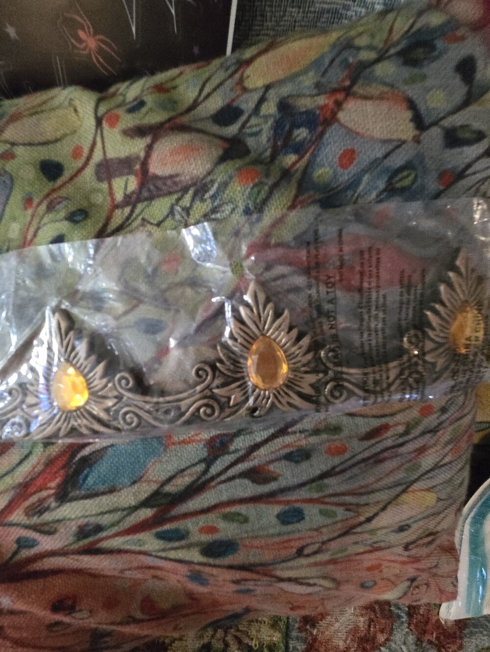 Silver-Tone Women's Statement Tiara with Amber Gem Accents Great For Halloween